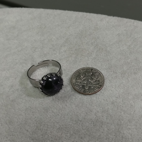 Amethyst Ring Natural Gemstone Adjustable Stainless-Steel Ring Amethyst Crystal - Picture 10 of 12